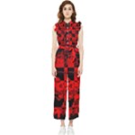 Red Grunge Skull Women s Frill Top Jumpsuit