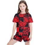 Red Grunge Skull Kids  Tee and Sports Shorts Set