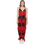 Red Grunge Skull Sleeveless Tie Ankle Jumpsuit