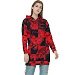 Red Grunge Skull Women s Long Oversized Pullover Hoodie