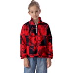 Red Grunge Skull Kids  Half Zip Hoodie