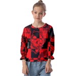 Red Grunge Skull Kids  Cuff Sleeve Top