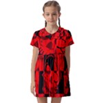 Red Grunge Skull Kids  Asymmetric Collar Dress