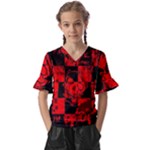 Red Grunge Skull Kids  V-Neck Horn Sleeve Blouse