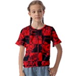 Red Grunge Skull Kids  Cuff Sleeve Scrunch Bottom Tee