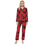 Red Grunge Skull Womens  Long Sleeve Pocket Pajamas Set