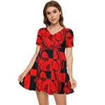 Red Grunge Skull Tiered Short Sleeve Mini Dress