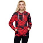 Red Grunge Skull Women s Lightweight Drawstring Hoodie