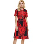 Red Grunge Skull Button Top Knee Length Dress