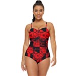 Red Grunge Skull Retro Full Coverage Swimsuit