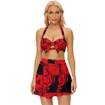 Red Grunge Skull Vintage Style Bikini Top and Skirt Set 