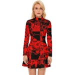 Red Grunge Skull Long Sleeve Velour Longline Dress