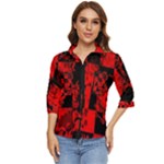 Red Grunge Skull Women s Quarter Sleeve Pocket Shirt