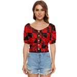 Red Grunge Skull Button up blouse