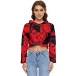 Red Grunge Skull Women s Lightweight Cropped Hoodie