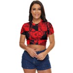 Red Grunge Skull Side Button Cropped Tee