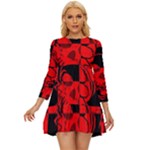 Red Grunge Skull Long Sleeve Babydoll Dress