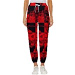 Red Grunge Skull Cropped Drawstring Pants