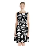 Monsters Sleeveless Waist Tie Chiffon Dress