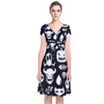 Monsters Short Sleeve Front Wrap Dress