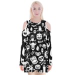 Monsters Velvet Long Sleeve Shoulder Cutout Dress