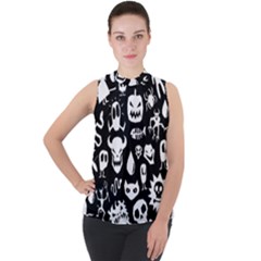 Mock Neck Chiffon Sleeveless Top 