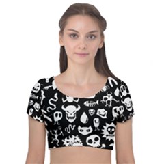 Velvet Short Sleeve Crop Top  