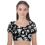 Monsters Velvet Short Sleeve Crop Top 