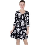 Monsters Quarter Sleeve Ruffle Waist Dress