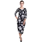 Monsters Quarter Sleeve Midi Velour Bodycon Dress