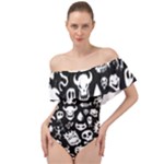 Monsters Off Shoulder Velour Bodysuit 