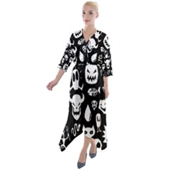 Quarter Sleeve Wrap Front Maxi Dress 