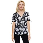 Monsters Bow Sleeve Button Up Top