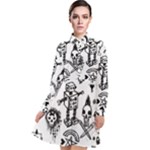 Scene Kid Sketches Long Sleeve Chiffon Shirt Dress