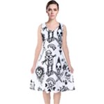 Scene Kid Sketches V-Neck Midi Sleeveless Dress 