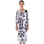 Scene Kid Sketches Quarter Sleeve Midi Bodycon Dress