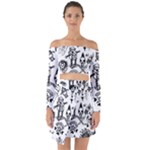 Scene Kid Sketches Off Shoulder Top with Skirt Set