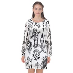 Long Sleeve Chiffon Shift Dress  