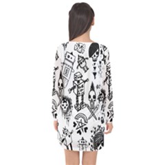 Long Sleeve Chiffon Shift Dress  