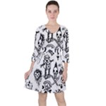 Scene Kid Sketches Quarter Sleeve Ruffle Waist Dress