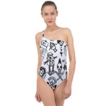 Scene Kid Sketches Classic One Shoulder Swimsuit