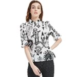 Scene Kid Sketches Frill Neck Blouse