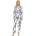 Scene Kid Sketches Womens  Long Sleeve Pocket Pajamas Set