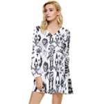 Scene Kid Sketches Tiered Long Sleeve Mini Dress