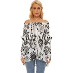 Scene Kid Sketches Off Shoulder Chiffon Pocket Shirt