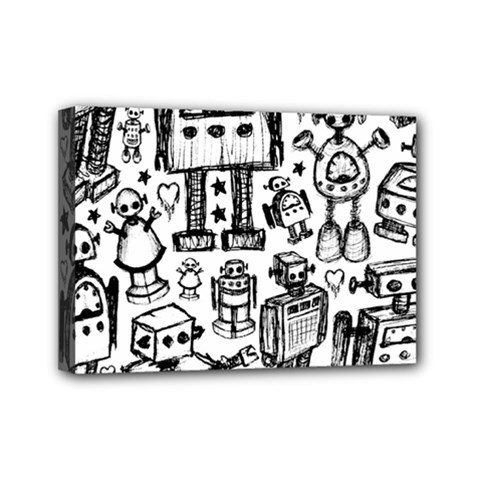 Robot Crowd Mini Canvas 7  x 5  (Stretched) from ArtsNow.com