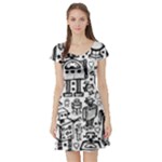 Robot Crowd Short Sleeve Skater Dress
