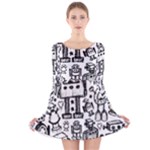 Robot Crowd Long Sleeve Velvet Skater Dress