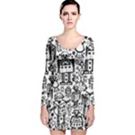 Robot Crowd Long Sleeve Velvet Bodycon Dress