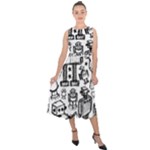 Robot Crowd Midi Tie-Back Chiffon Dress